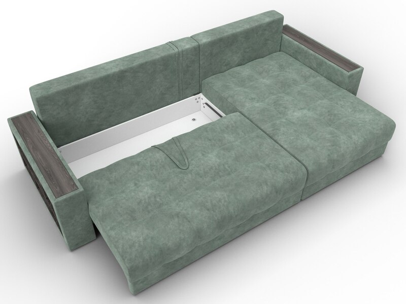 Диван угловой с декором и полкой Лига-050 НПБ, Велюр, BRUT 08 зеленый