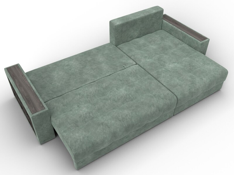 Диван угловой с декором и полкой Лига-050 НПБ, Велюр, BRUT 08 зеленый