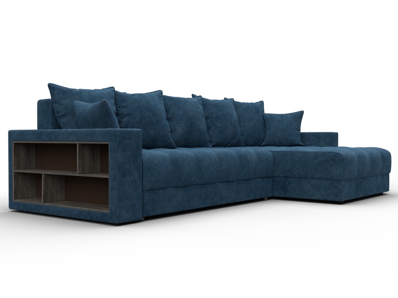 Диван угловой с декором и полкой Лига-050 НПБ, Велюр, BRUT 11 синий