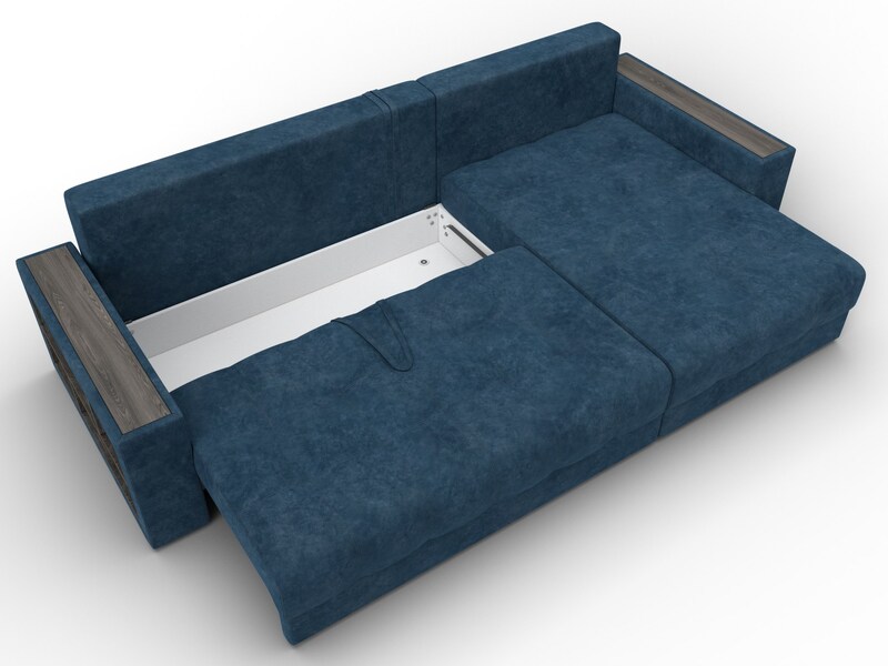 Диван угловой с декором и полкой Лига-050 НПБ, Велюр, BRUT 11 синий