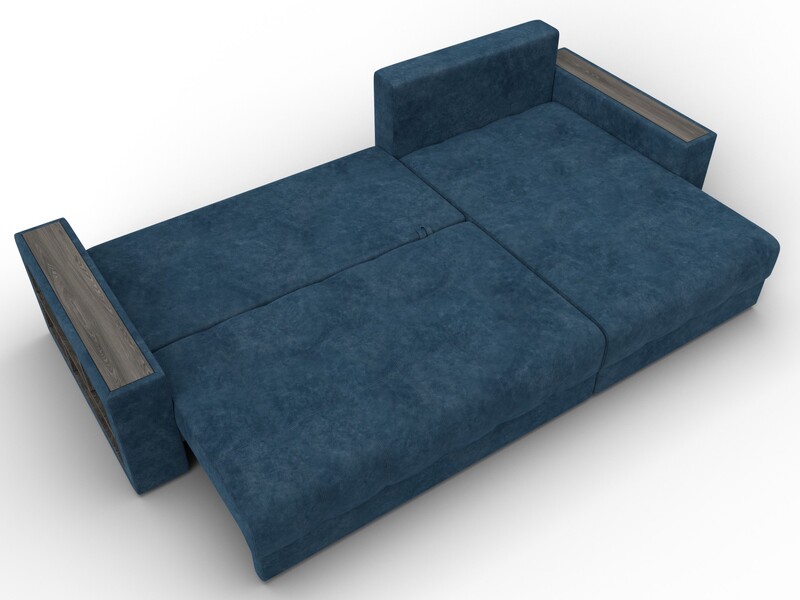 Диван угловой с декором и полкой Лига-050 НПБ, Велюр, BRUT 11 синий