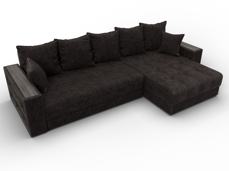 Диван угловой с декором и полкой Лига-050 НПБ, Велюр, BRUT 17 коричневый