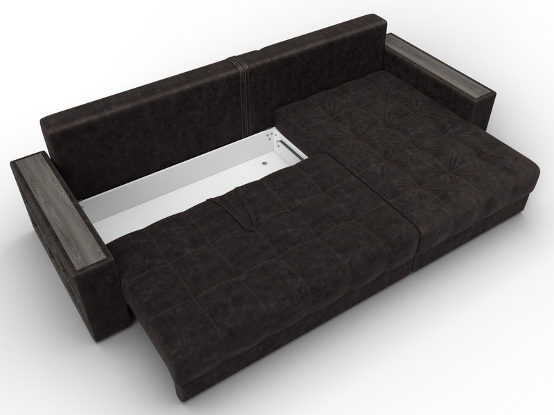 Диван угловой с декором и полкой Лига-050 НПБ, Велюр, BRUT 17 коричневый