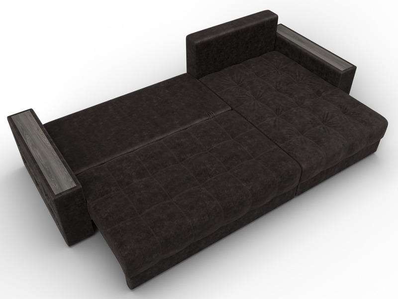 Диван угловой с декором и полкой Лига-050 НПБ, Велюр, BRUT 17 коричневый