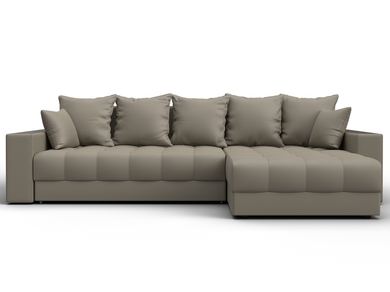 Диван угловой с декором и полкой Лига-050 НПБ, Экокожа, GRIFON 04 бежевый