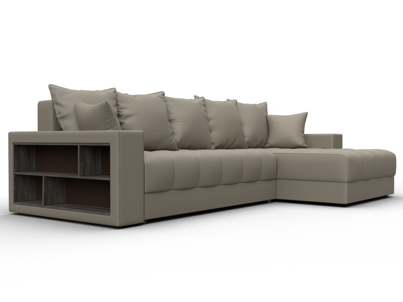 Диван угловой с декором и полкой Лига-050 НПБ, Экокожа, GRIFON 04 бежевый