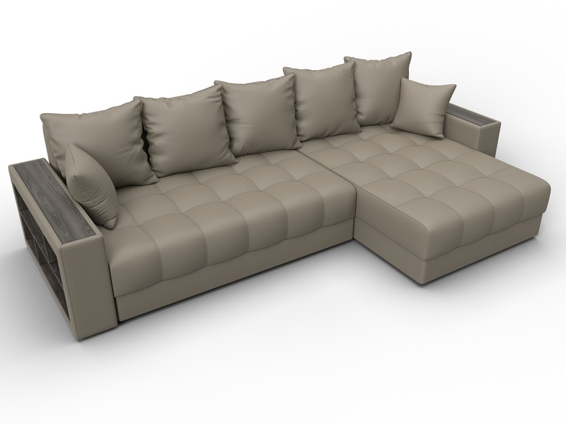 Диван угловой с декором и полкой Лига-050 НПБ, Экокожа, GRIFON 04 бежевый