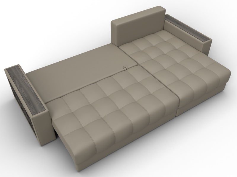 Диван угловой с декором и полкой Лига-050 НПБ, Экокожа, GRIFON 04 бежевый