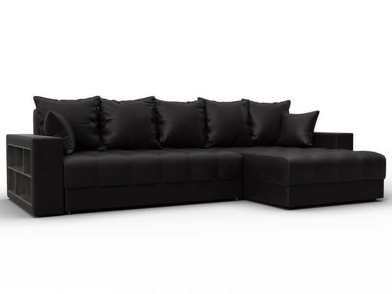 Диван угловой с декором и полкой Лига-050 НПБ, Экокожа, GRIFON 12 коричневый