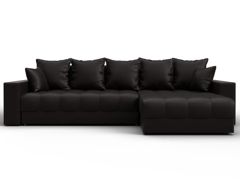 Диван угловой с декором и полкой Лига-050 НПБ, Экокожа, GRIFON 12 коричневый