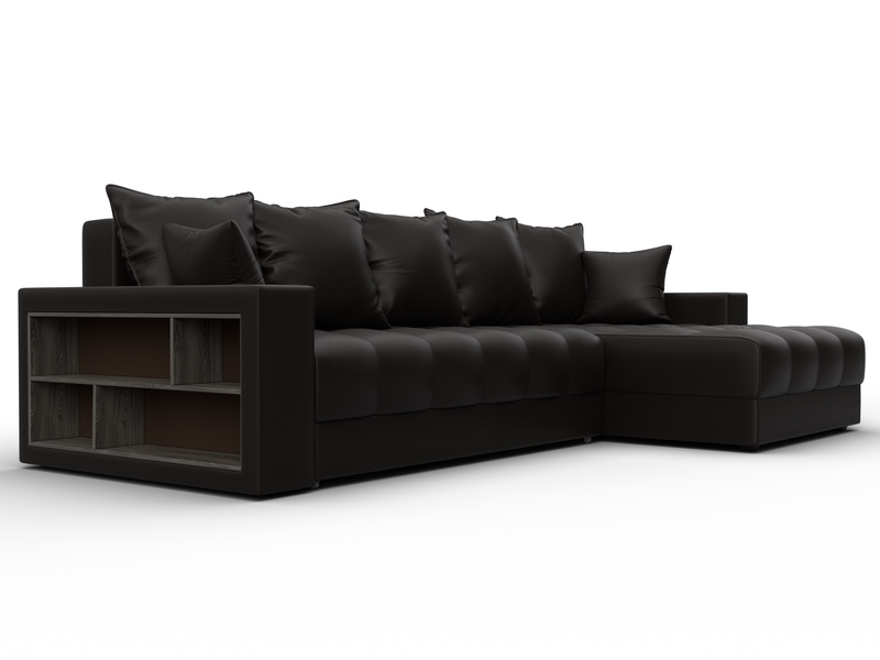 Диван угловой с декором и полкой Лига-050 НПБ, Экокожа, GRIFON 12 коричневый