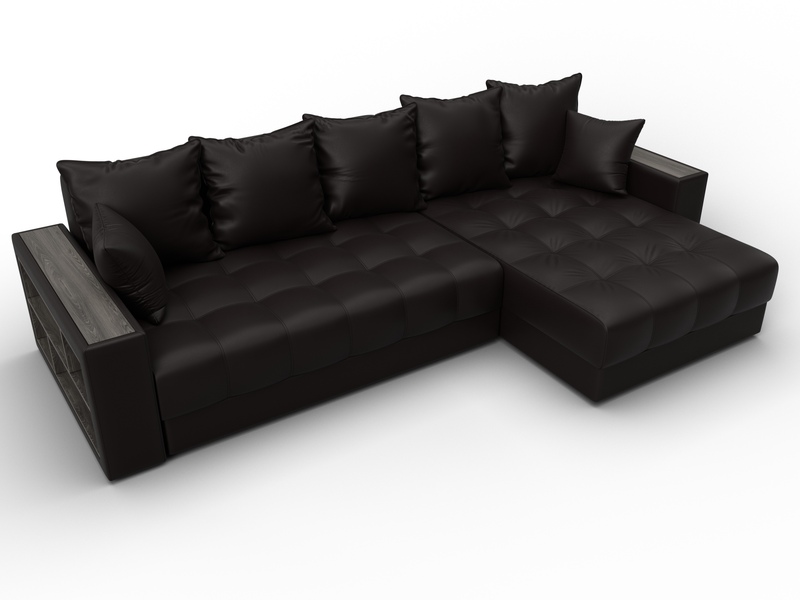 Диван угловой с декором и полкой Лига-050 НПБ, Экокожа, GRIFON 12 коричневый