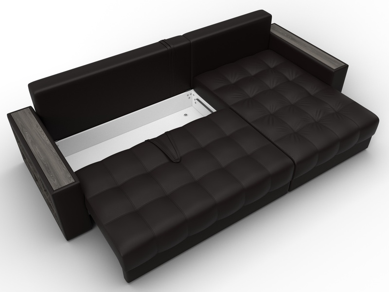 Диван угловой с декором и полкой Лига-050 НПБ, Экокожа, GRIFON 12 коричневый