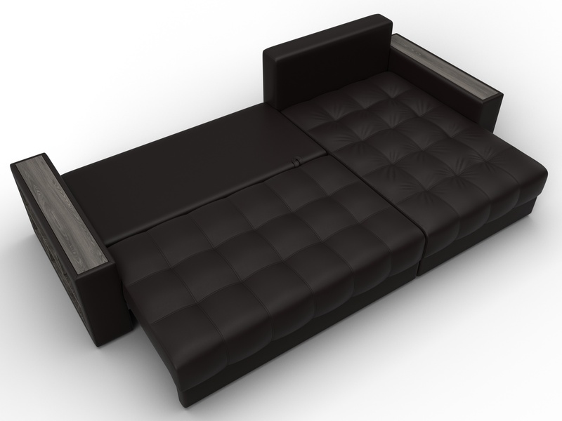 Диван угловой с декором и полкой Лига-050 НПБ, Экокожа, GRIFON 12 коричневый