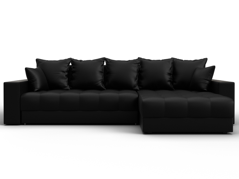 Диван угловой с декором и полкой Лига-050 НПБ, Экокожа, GRIFON 18 черный