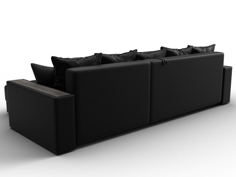 Диван угловой с декором и полкой Лига-050 НПБ, Экокожа, GRIFON 18 черный