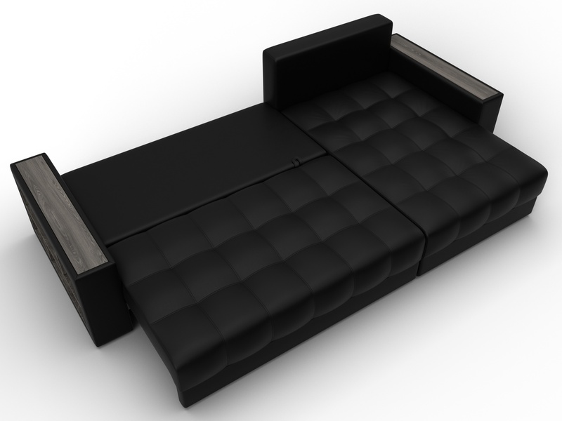 Диван угловой с декором и полкой Лига-050 НПБ, Экокожа, GRIFON 18 черный