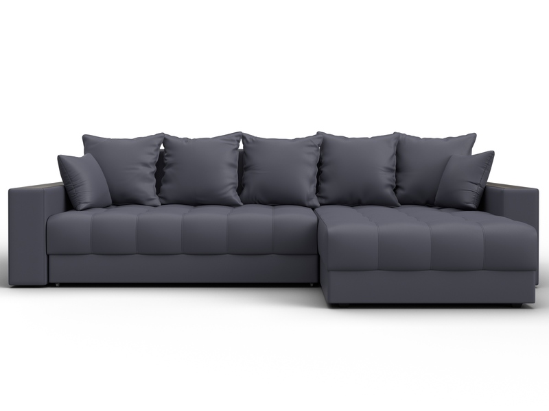 Диван угловой с декором и полкой Лига-050 НПБ, Экокожа, GRIFON 15 серый