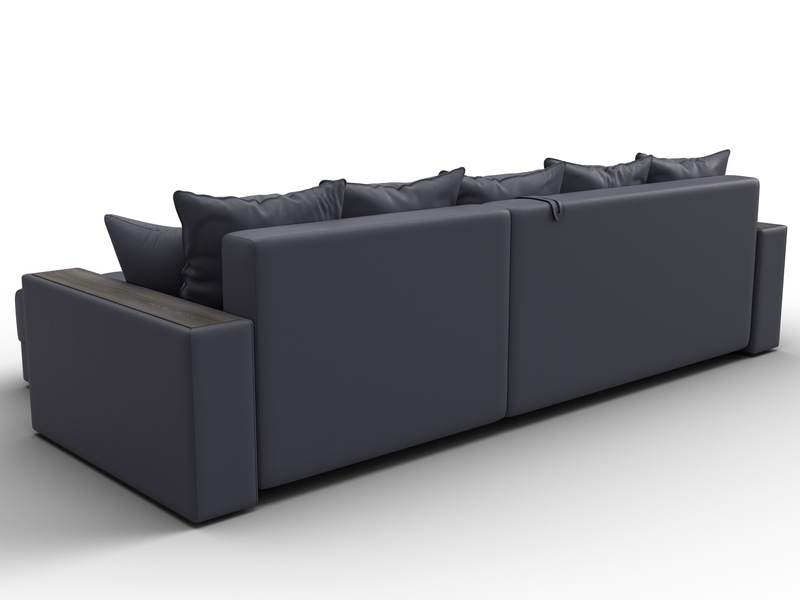 Диван угловой с декором и полкой Лига-050 НПБ, Экокожа, GRIFON 15 серый