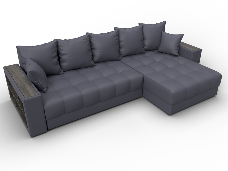 Диван угловой с декором и полкой Лига-050 НПБ, Экокожа, GRIFON 15 серый