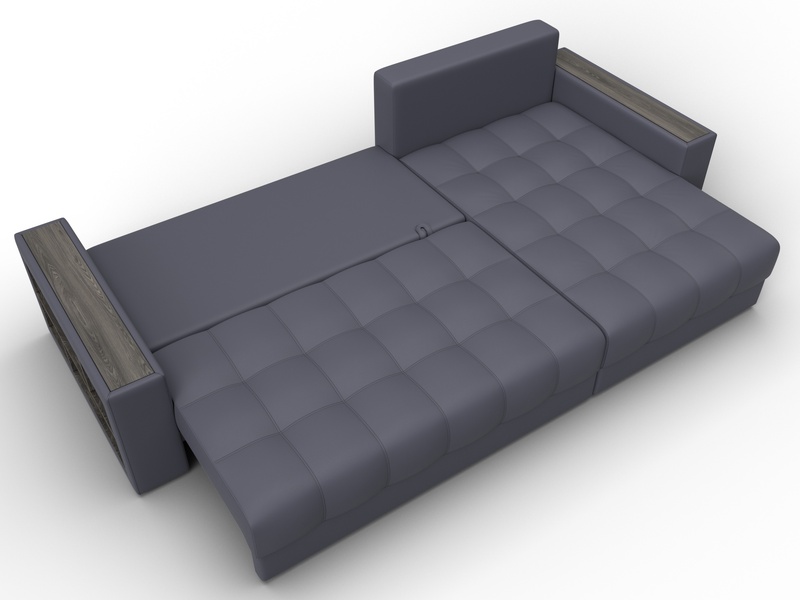 Диван угловой с декором и полкой Лига-050 НПБ, Экокожа, GRIFON 15 серый