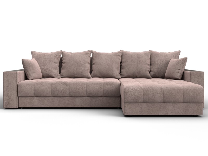 Диван угловой с декором и полкой Лига-050 НПБ, Велюр, TOWER 05 бежевый