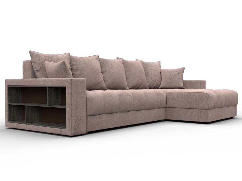 Диван угловой с декором и полкой Лига-050 НПБ, Велюр, TOWER 05 бежевый