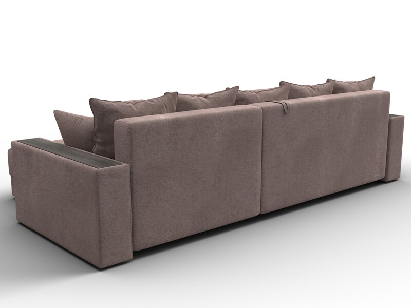 Диван угловой с декором и полкой Лига-050 НПБ, Велюр, TOWER 05 бежевый