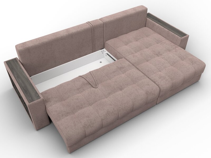 Диван угловой с декором и полкой Лига-050 НПБ, Велюр, TOWER 05 бежевый