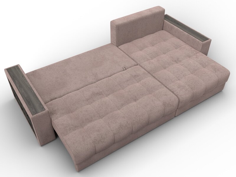 Диван угловой с декором и полкой Лига-050 НПБ, Велюр, TOWER 05 бежевый