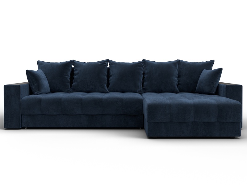 Диван угловой с декором и полкой Лига-050 НПБ, Велюр, TOWER 13 синий
