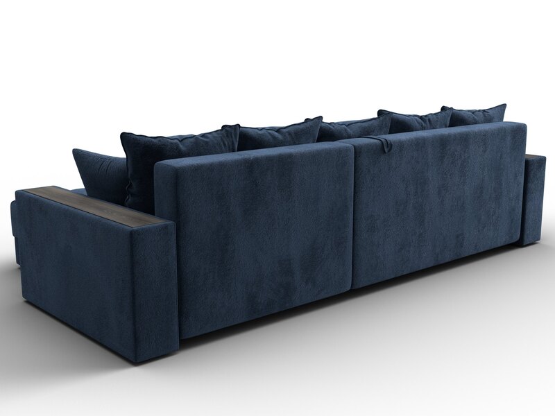 Диван угловой с декором и полкой Лига-050 НПБ, Велюр, TOWER 13 синий