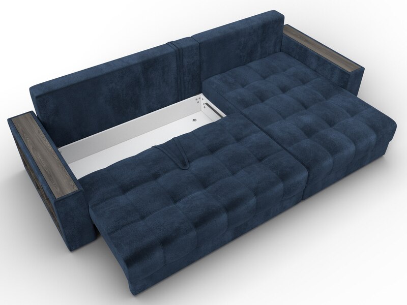 Диван угловой с декором и полкой Лига-050 НПБ, Велюр, TOWER 13 синий