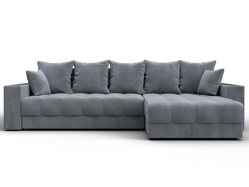 Диван угловой с декором и полкой Лига-050 НПБ, Велюр, TOWER 10 серый