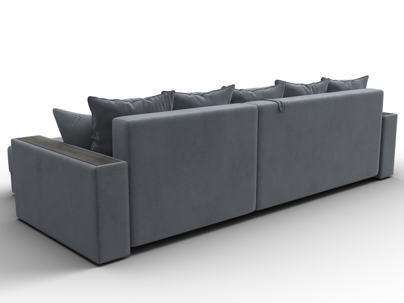 Диван угловой с декором и полкой Лига-050 НПБ, Велюр, TOWER 10 серый