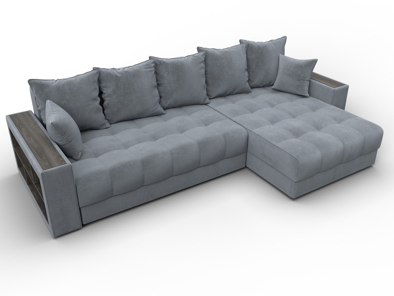 Диван угловой с декором и полкой Лига-050 НПБ, Велюр, TOWER 10 серый
