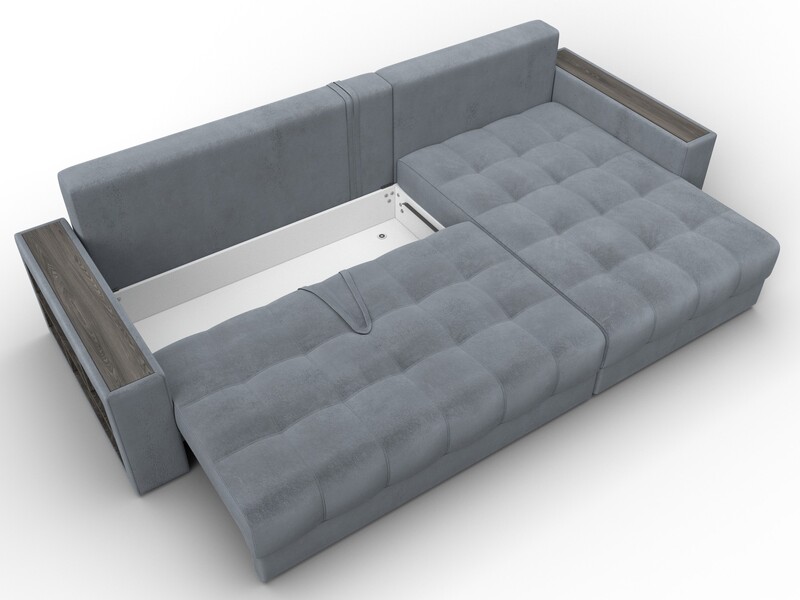 Диван угловой с декором и полкой Лига-050 НПБ, Велюр, TOWER 10 серый