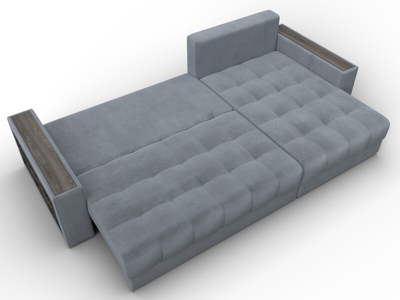 Диван угловой с декором и полкой Лига-050 НПБ, Велюр, TOWER 10 серый