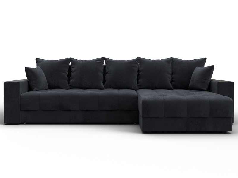 Диван угловой с декором и полкой Лига-050 НПБ, Велюр, TOWER 11 темно-серый