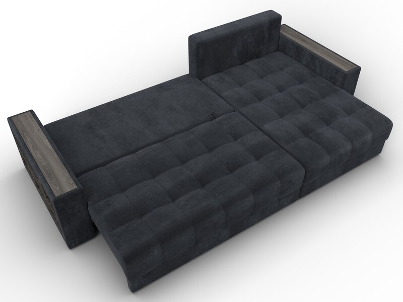 Диван угловой с декором и полкой Лига-050 НПБ, Велюр, TOWER 11 темно-серый