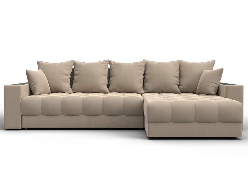 Диван угловой с декором и полкой Лига-050 НПБ, Велюр, SEVEN 729 бежевый