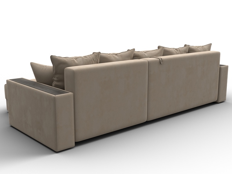 Диван угловой с декором и полкой Лига-050 НПБ, Велюр, SEVEN 729 бежевый