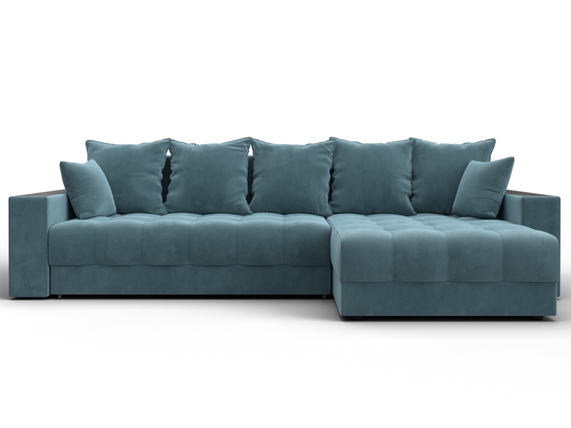 Диван угловой с декором и полкой Лига-050 НПБ, Велюр, SEVEN 113 бирюзовый