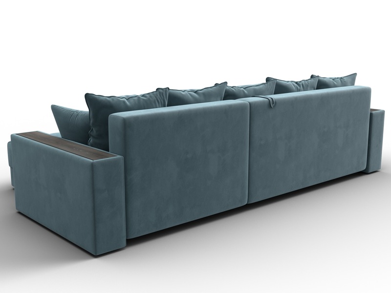 Диван угловой с декором и полкой Лига-050 НПБ, Велюр, SEVEN 113 бирюзовый