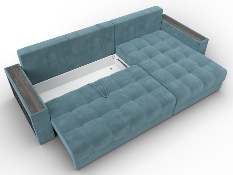 Диван угловой с декором и полкой Лига-050 НПБ, Велюр, SEVEN 113 бирюзовый