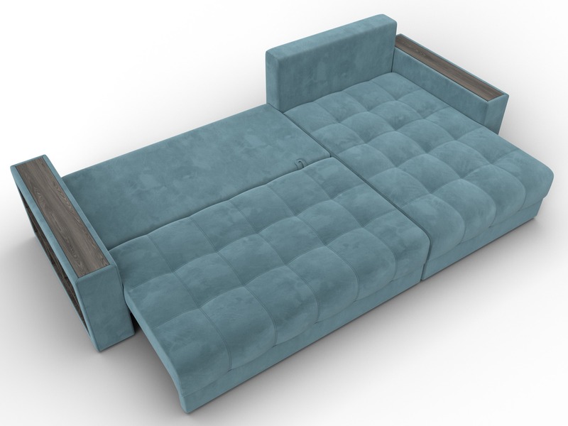 Диван угловой с декором и полкой Лига-050 НПБ, Велюр, SEVEN 113 бирюзовый