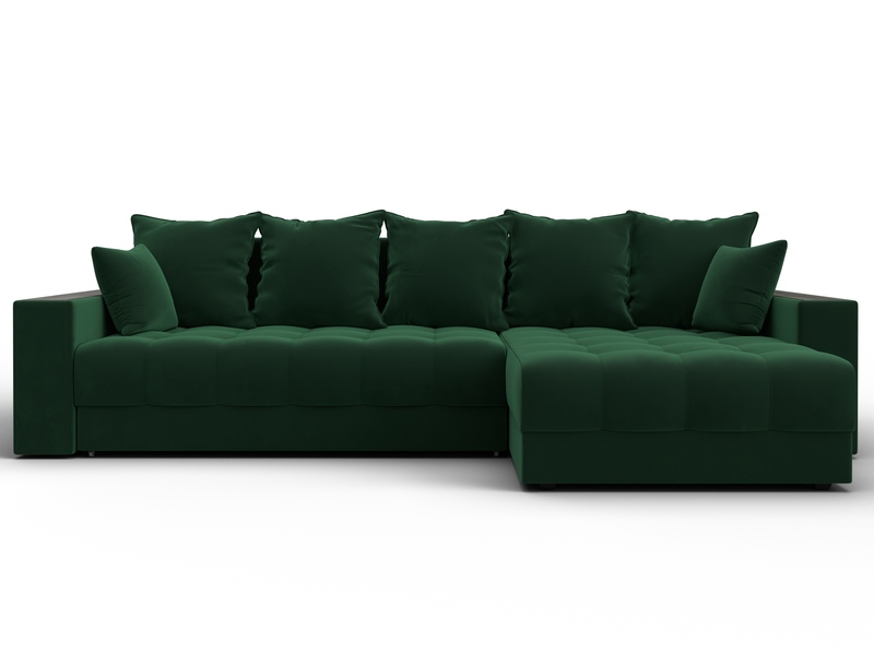 Диван угловой с декором и полкой Лига-050 НПБ, Велюр, SEVEN 626 зеленый