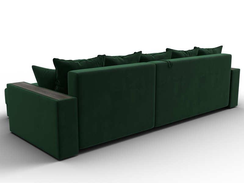 Диван угловой с декором и полкой Лига-050 НПБ, Велюр, SEVEN 626 зеленый