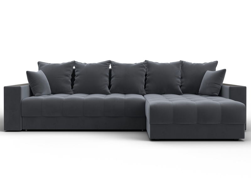 Диван угловой с декором и полкой Лига-050 НПБ, Велюр, SEVEN 17 серый