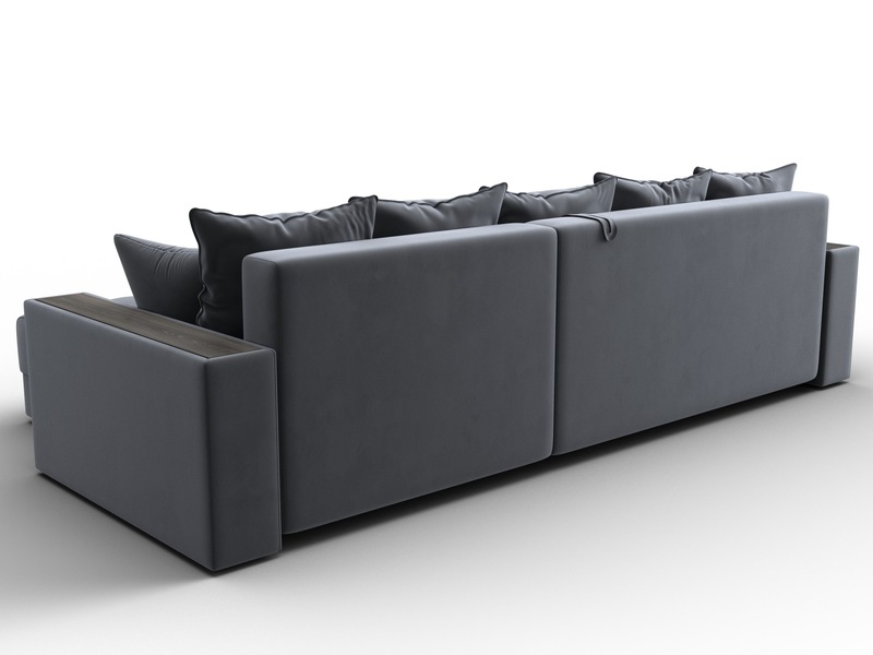 Диван угловой с декором и полкой Лига-050 НПБ, Велюр, SEVEN 17 серый